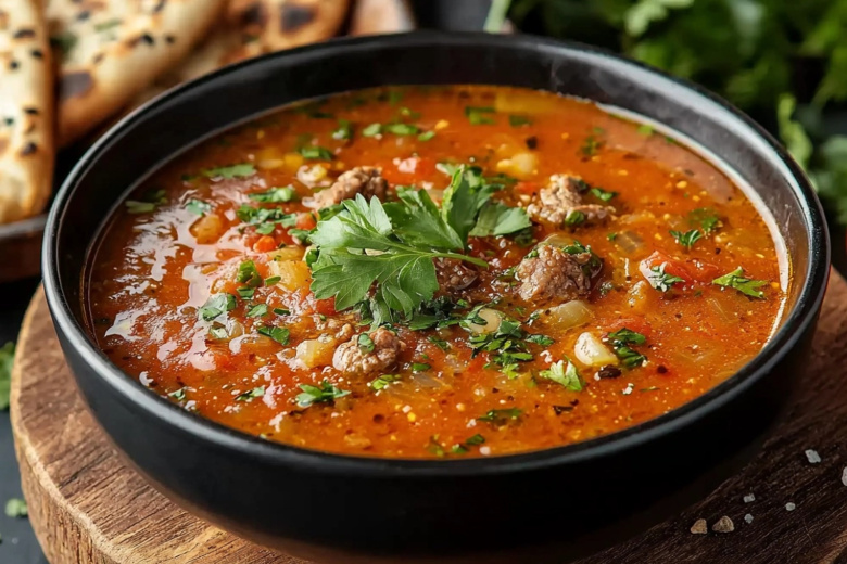 Суп харчо — говядина, рис, ткемали и пряные специи